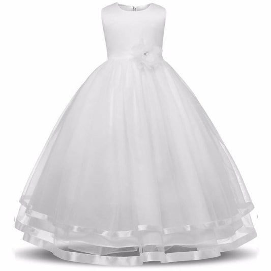 Asmaani Baby Girl's White Satin A-Line Maxi Full Length Dress (AS-DRESS_22064) - Grab2buy