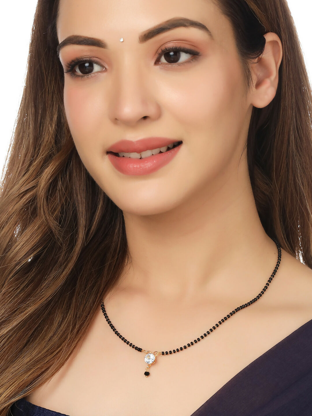 NVR Women's Set of 5 Gold-Polished CZ Stone-Studded & Beaded Mangalsutra 