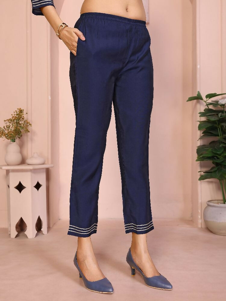 Joban Fashion Women Navy Blue Roman Embroidery Stitched Kurta Set
