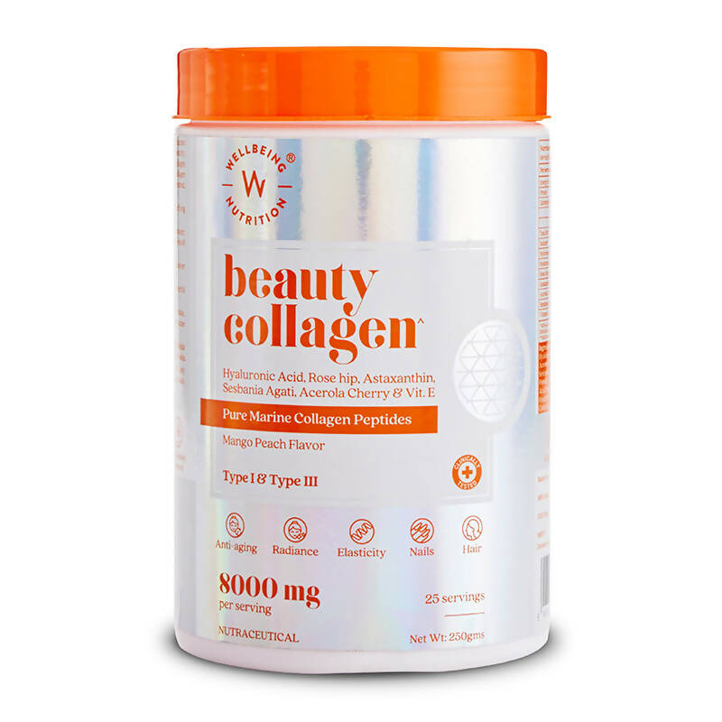 Wellbeing Nutrition Beauty Korean Marine Collagen Peptides-Mango Peach Flavor  Grab2Buy Wellbeing Nutrition Grab2Buy