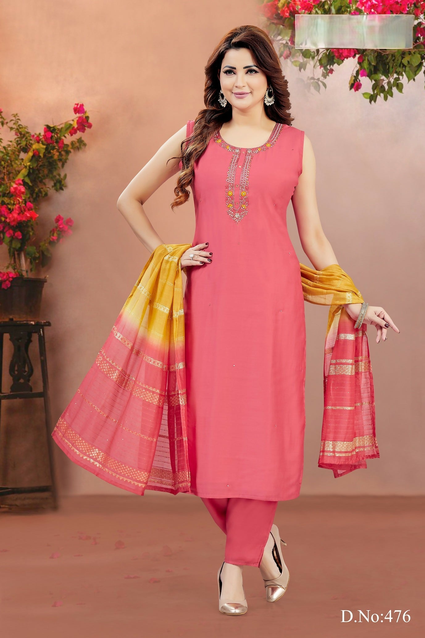 Joban Fashion Women Soft Silk Gajari Round Neck Emroidery Kurta Set