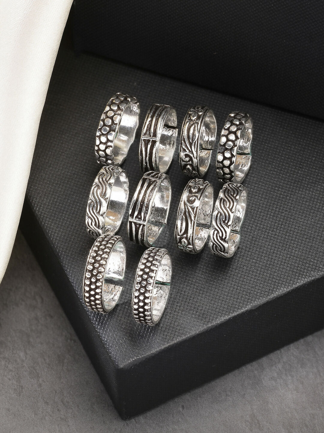 NVR Women's Set of 5 Silver-Plated German Silver Toe Ring 