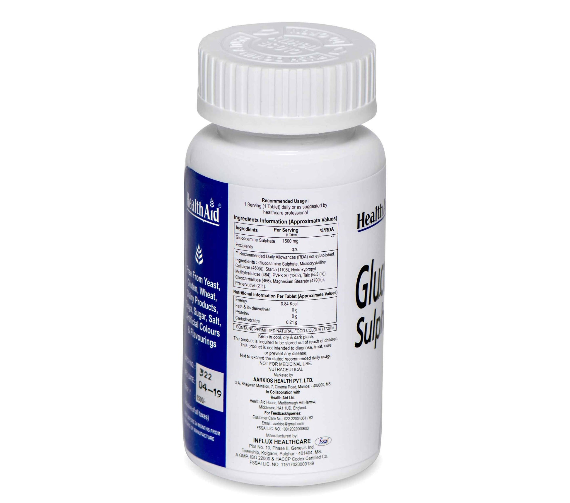 HealthAid Glucosamine Sulphate 2KCI 1500 mg Tablets 