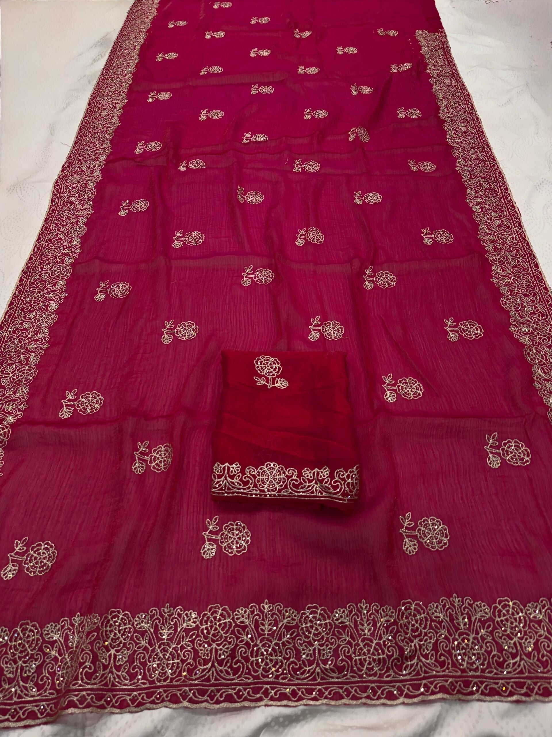 Teeya Creation New Trendy Party Wear Soft Satin Chiffon Saree-Pink