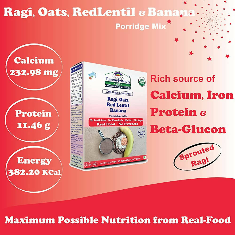 TummyFriendly Foods Organic Sprouted Ragi, Oats, Red Lentil, Banana Porridge Mix  Grab2Buy TummyFriendly Foods Grab2Buy