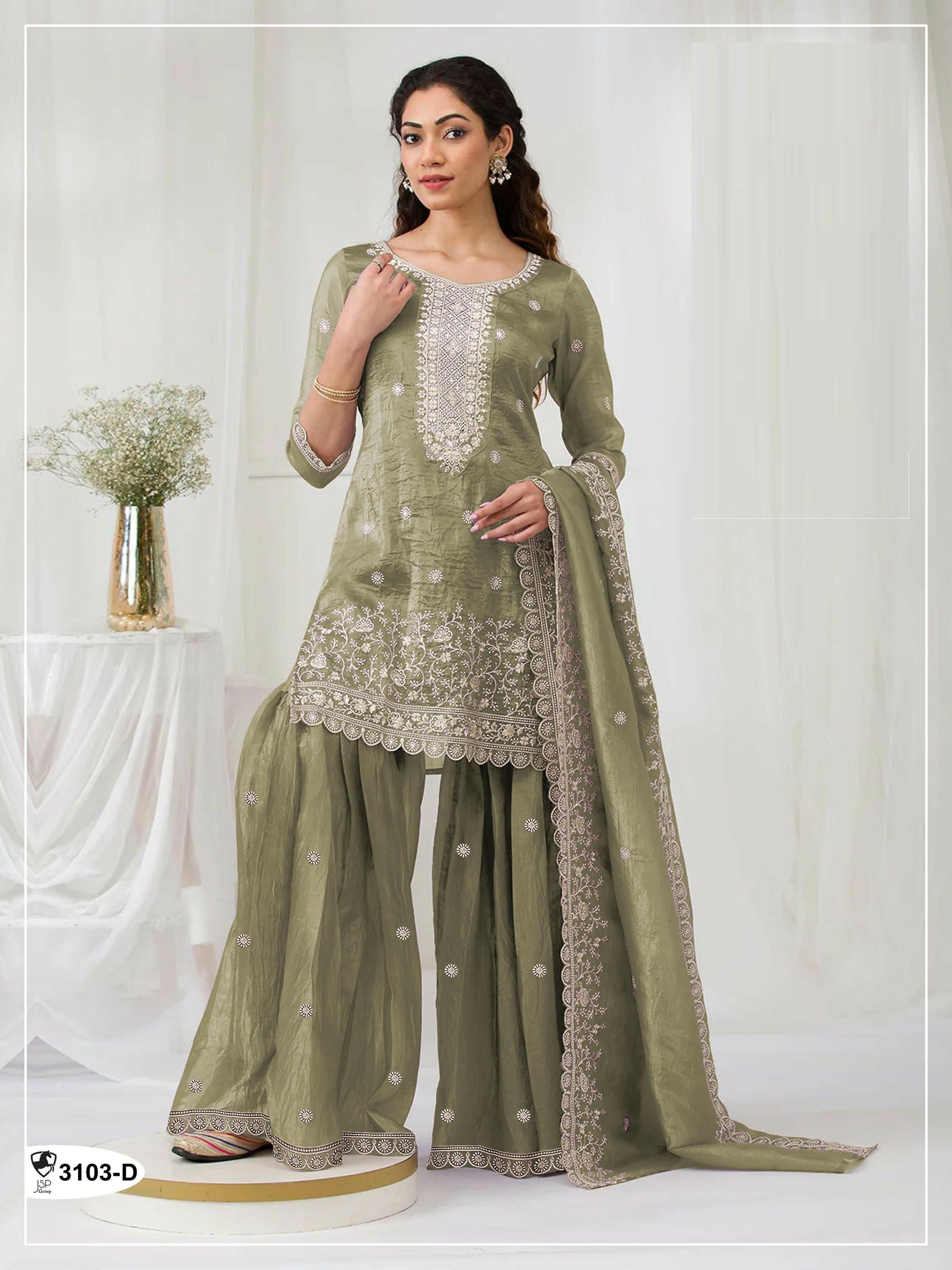 Anaita Green Gold Crush Stitched suit with heavy embroidery work