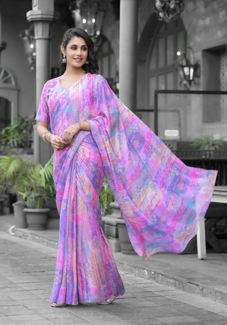 stylish Casual Pink Imported georgette Ready to Wear Fancy Saree - Ashwini