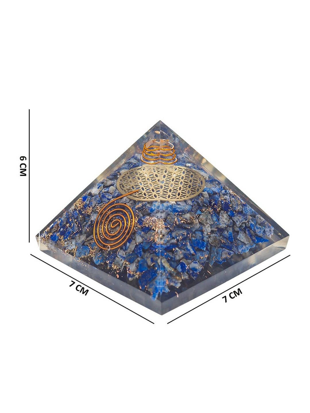 Golden Peacock Blue & Gold-Toned Lapis Lazuli Orgone Stone Pyramid Prism Paperweight 