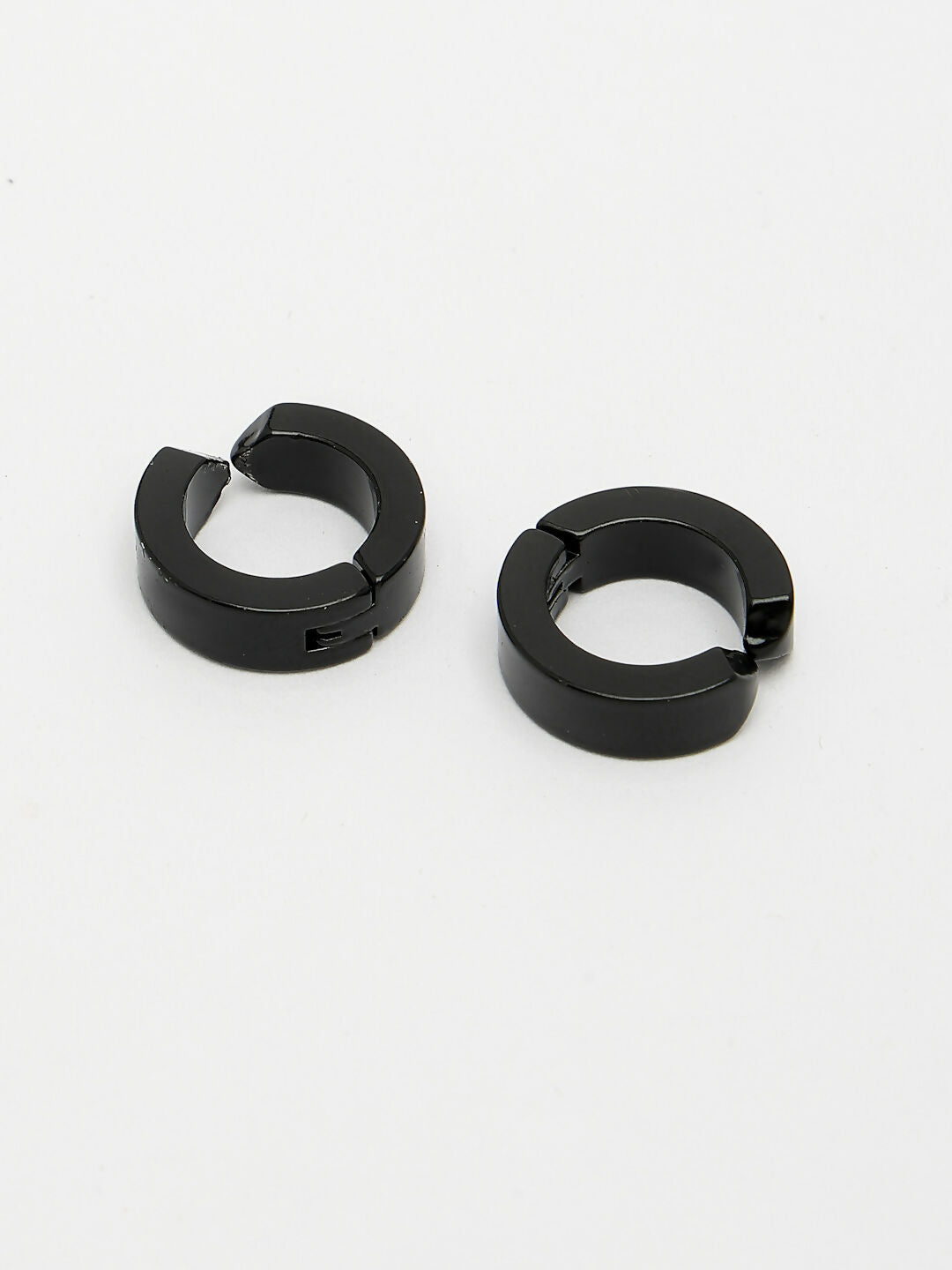 NVR Men's Black Rhodium-Plated Stainless Steel Hoop Earrings - Swadesiicart