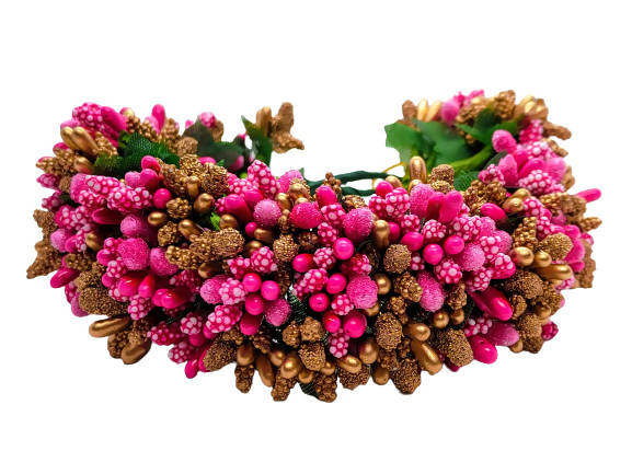 Pink & Gold Pollens Bridal Hair Gajra - Grab2buy