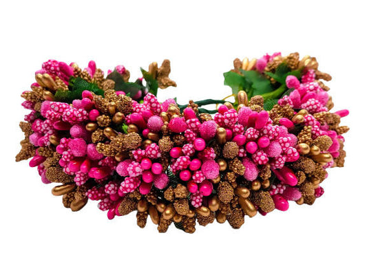 Pink & Gold Pollens Bridal Hair Gajra - Grab2buy