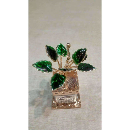 Silver and Gold Coated Decorative Tulsi Item with Green Leaf -Small Size / Tulsi Kota - Small Size - Grab2buy
