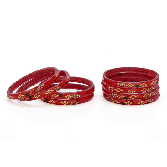 Afast Designer Fancy Party Bangle/ Kada Set, Red, Glass, Pack Of 8 - Grab2buy