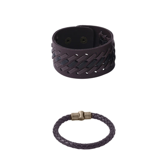 NVR Men's Set of 2 Brown Leather Bracelet | Grab2Buy