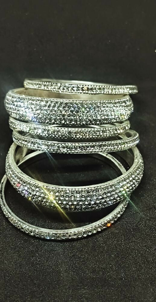 Joban Fashion Silver Crystal Diamond Bangles Set 