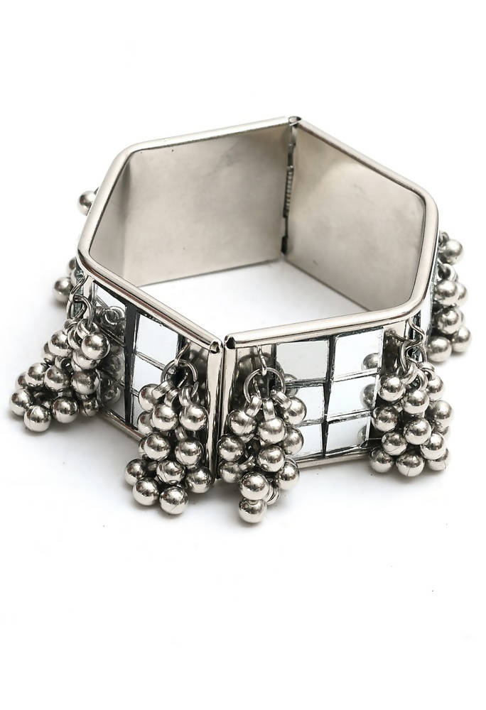 Mominos Fashion Kamal Johar Mirror Oxidised Silver Bangles Set 