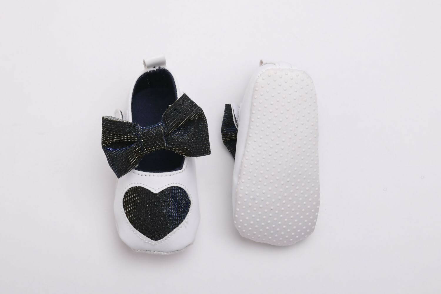 Tiny Bugs Girls Heart Bow Detailing Booties - White & Black  Grab2Buy Tiny Bugs Grab2Buy