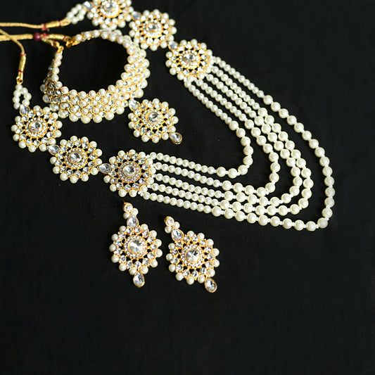 Mominos Fashion Johar Kamal Gold-Plated Rani Haar with Off white Pearls Jewellery Set - Grab2buy