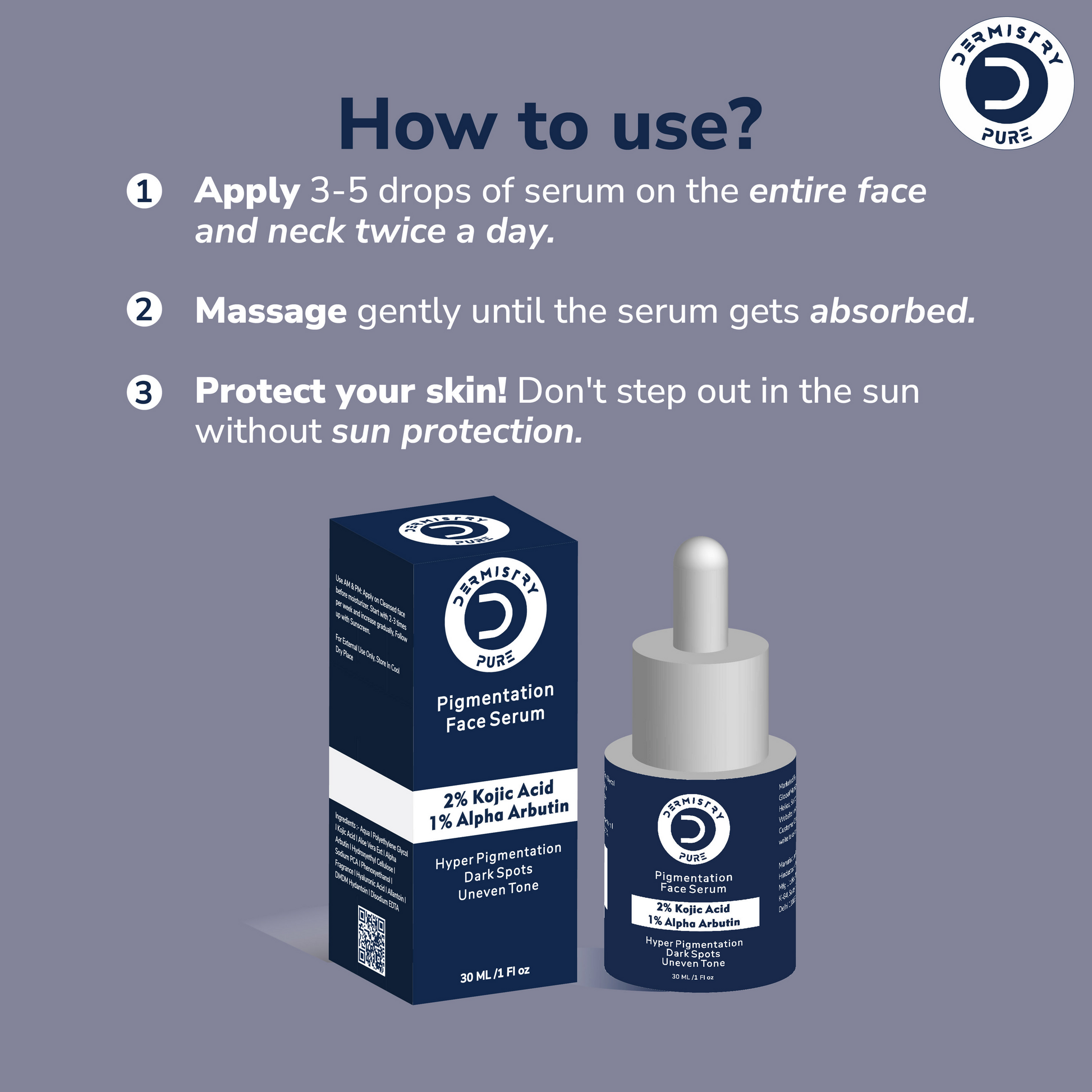 Dermistry 2% Kojic Acid 1% Alpha Arbutin Pigmentation Spots Removal Skin Brightening Face Serum 