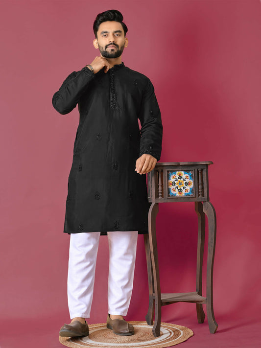 Black Color Men's Kurta Pajama Set by Infinity Export