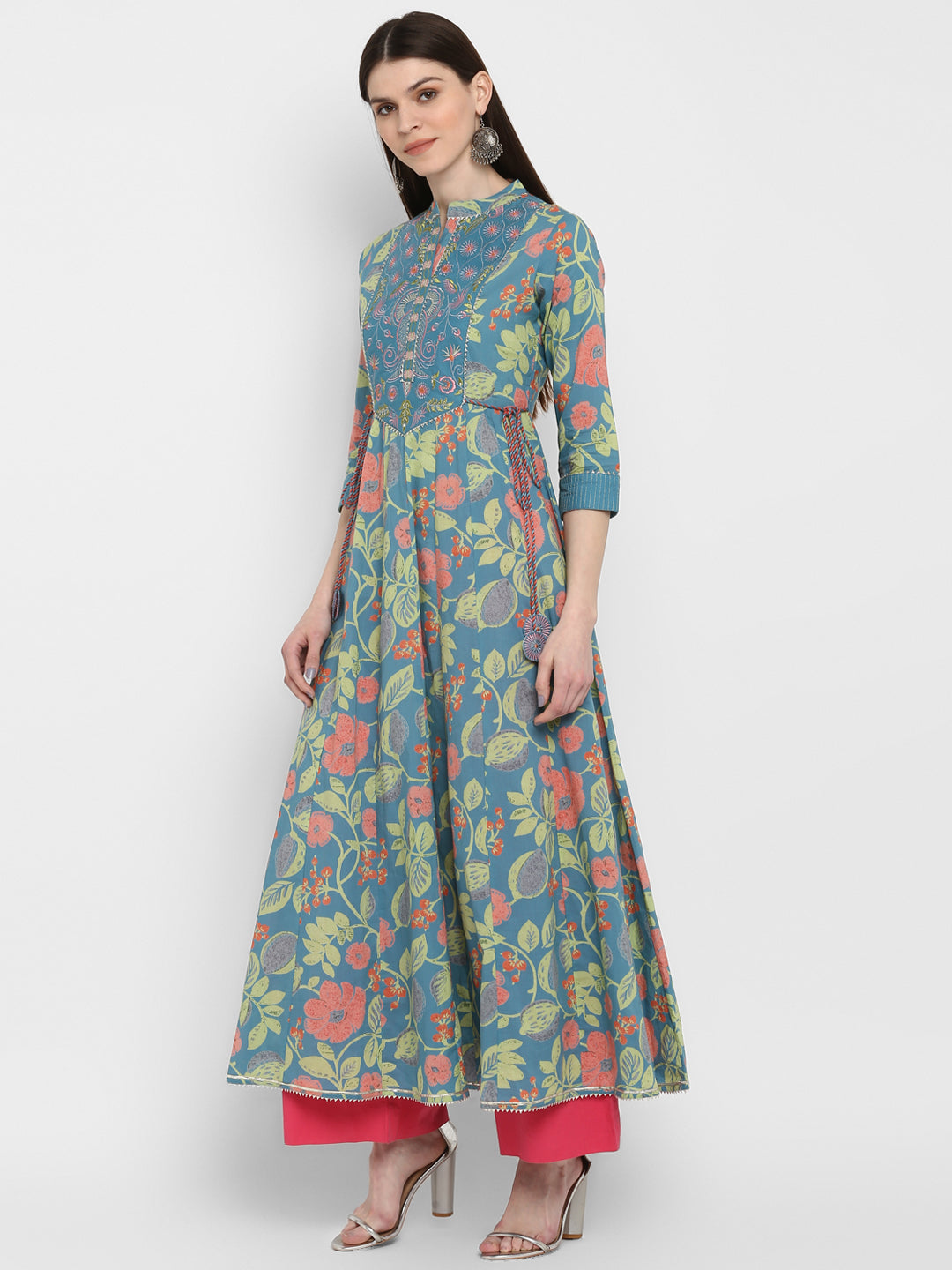 NOZ2TOZ Women Turquoise Blue Anarkali Kurta (1pc Set) 