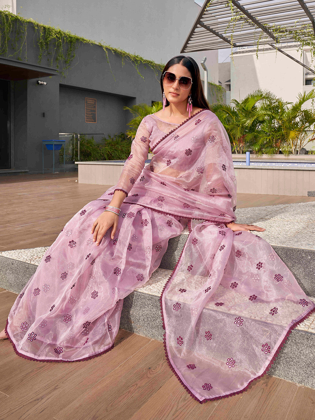 Tikhi Imli Ethnic Motifs Mirror Work Organza Grab2Buy 