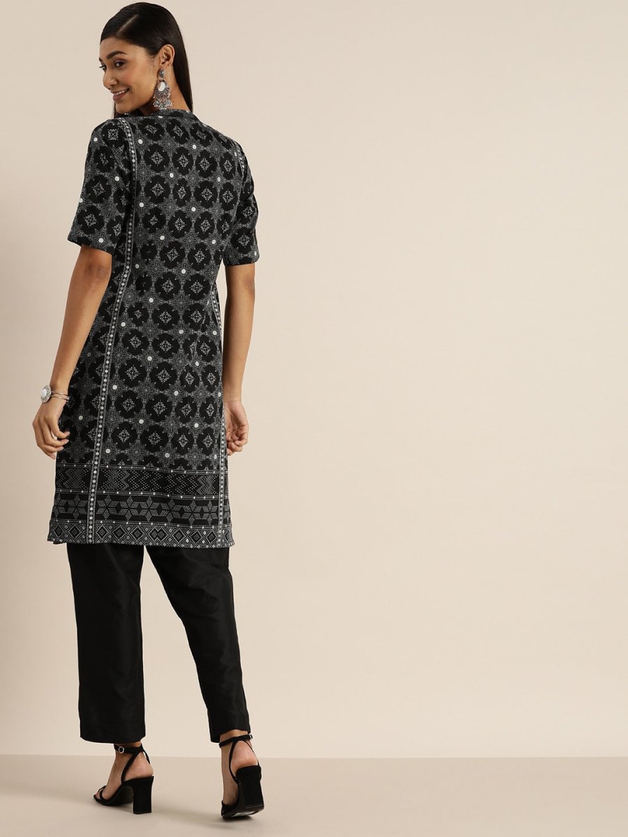 All About You Women Black & Grey Printed Kurta with Trousers