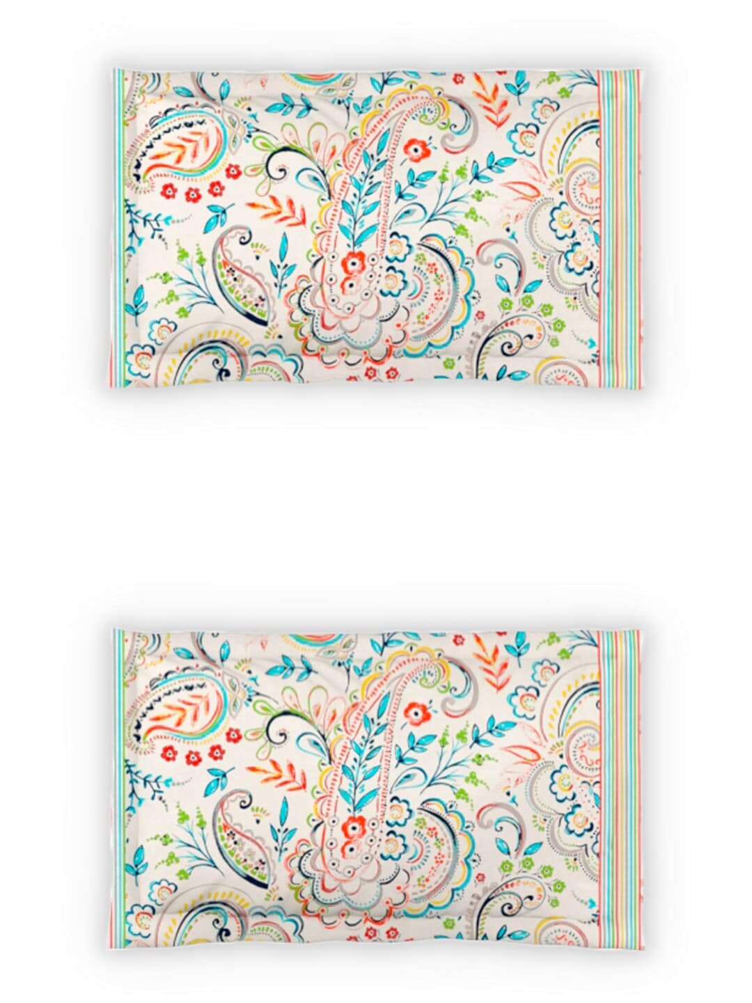 DDecor White & Turquoise Blue Motifs 140 TC Cotton Queen Bedsheet with 2 Pillow Covers 