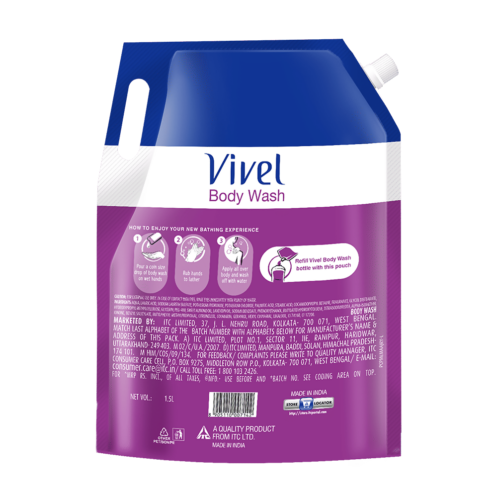 Vivel Fragrant Body Wash Lavender & Almond Oil Shower Gel Supersaver XL Refill Pouch  Grab2Buy Vivel Grab2Buy