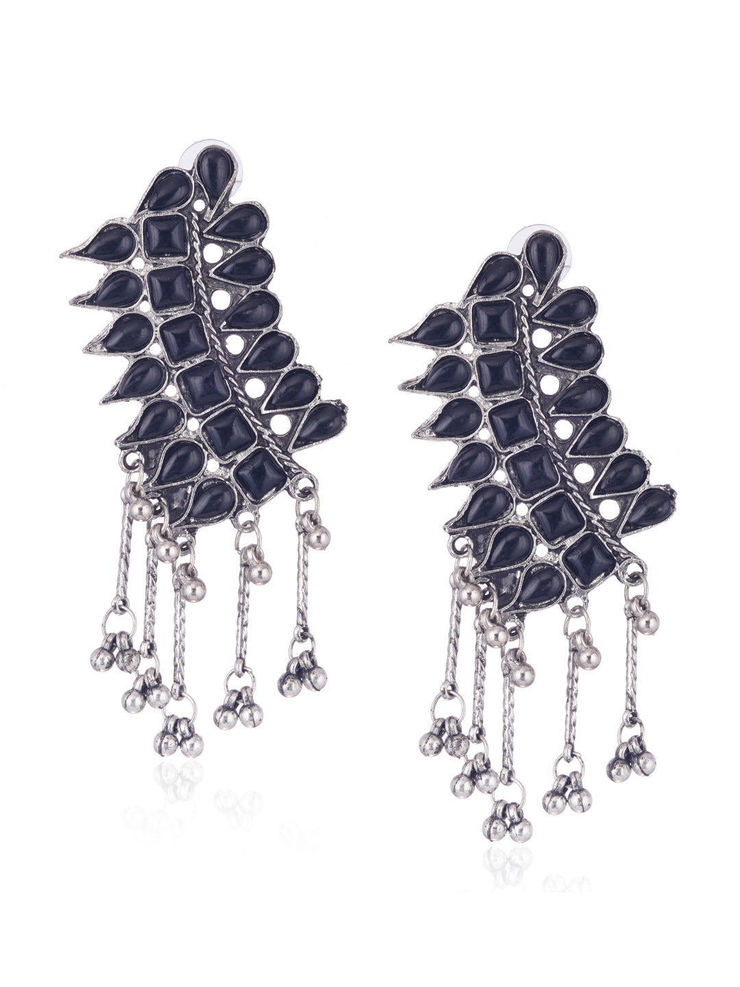 Cardinal Silver-Plated Black Stone Studded Jewellery Set - Grab2buy