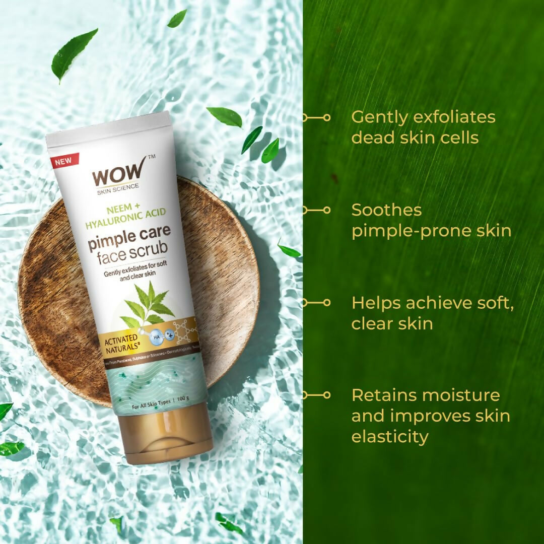WOW Skin Science Neem & Hyaluronic Acid Pimple Care Face Scrub For Anti-Bacterial, Unclogs Pores 