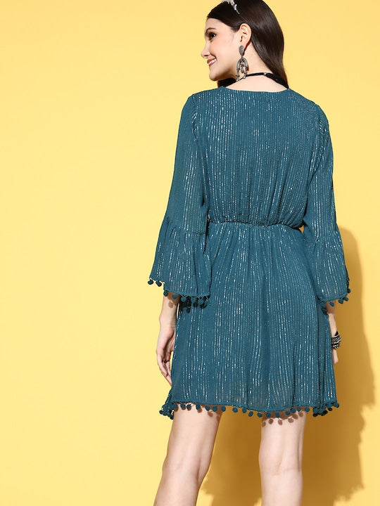 InWeave Teal Lurex Dress With Lace 