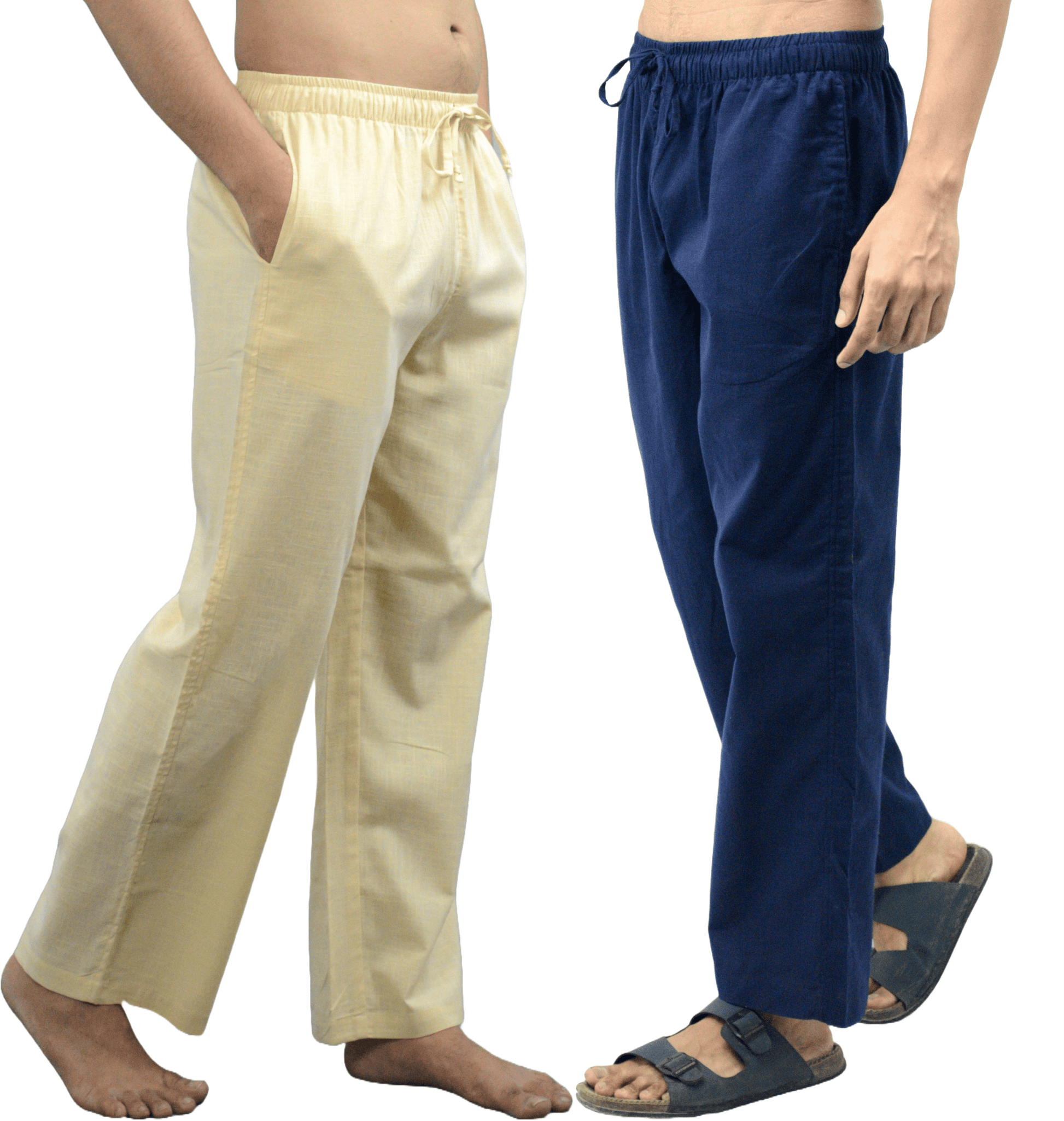 Fabmade Navy Blue & Beige Combo Men Linen Pajama