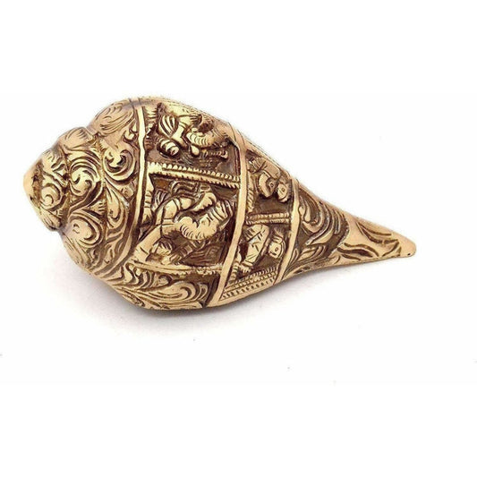 Brass Ganesha Carving Shankh - Grab2buy