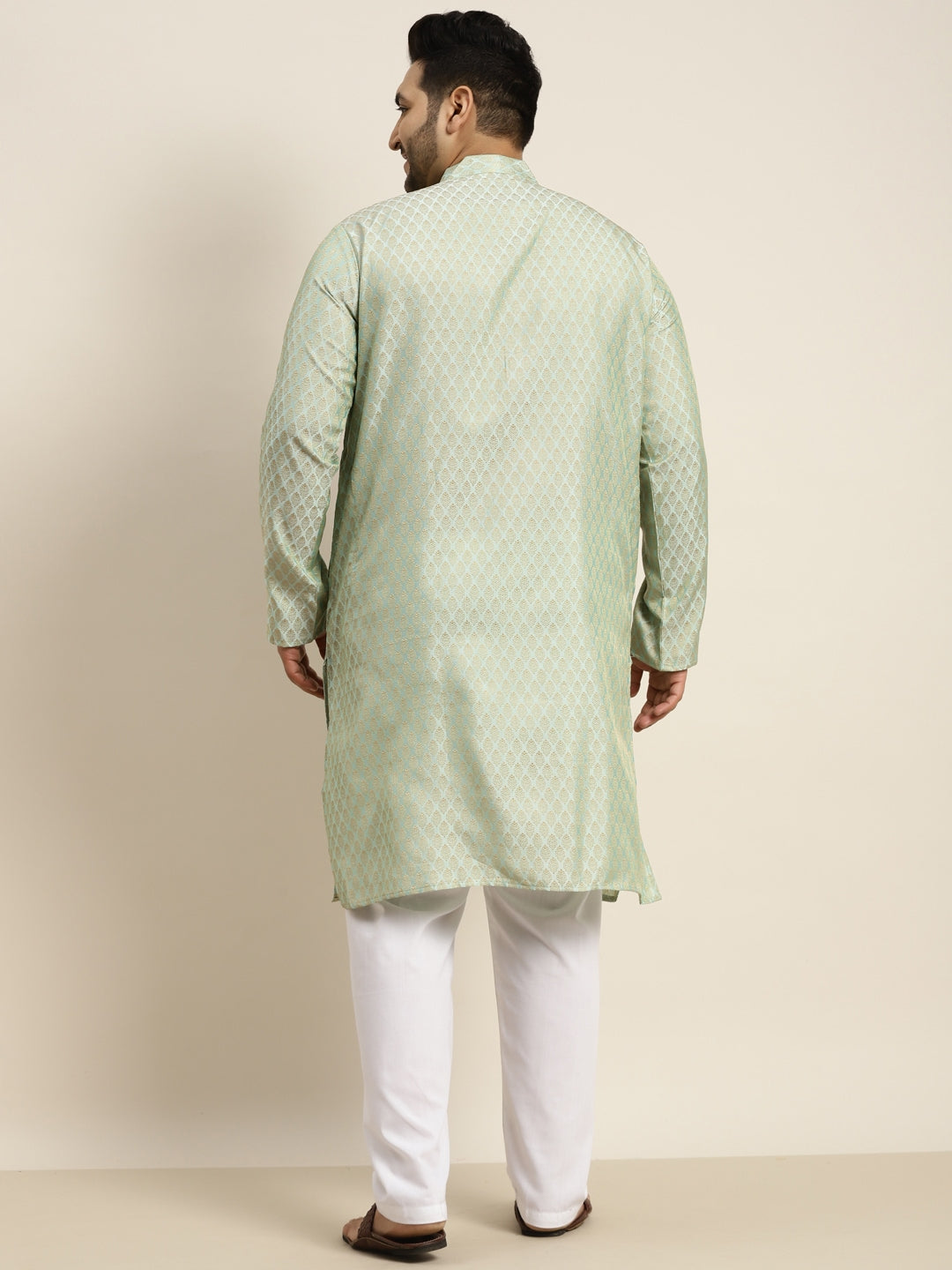 Sojanya Plus Men Green Jacquard Self Design Kurta with Pyjamas 