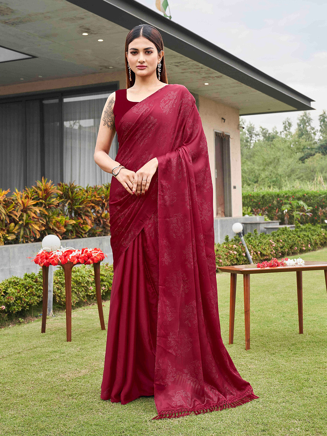Tikhi Imli Embellished Half and half Satin Grab2Buy With Tassels 