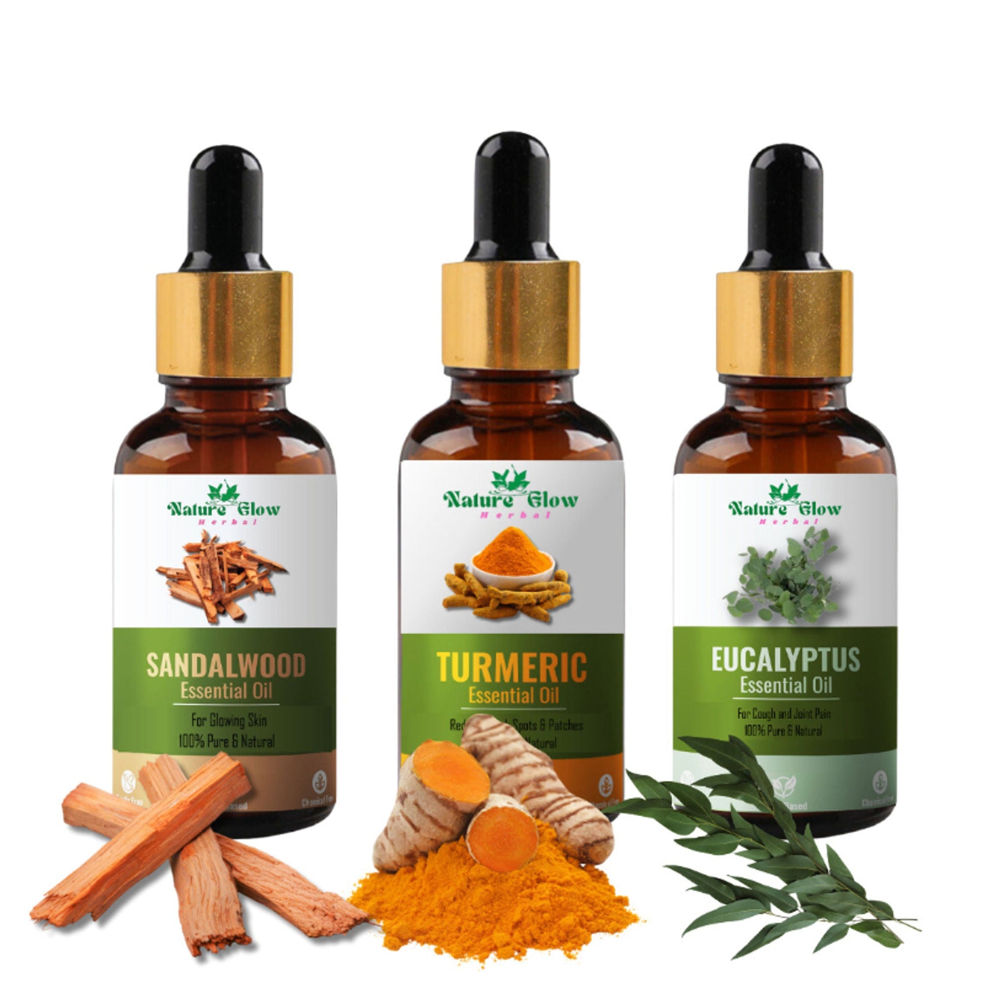Nature Glow Herbal Sandalwood & Termaric & Eucallypatus Essential Oil Combo