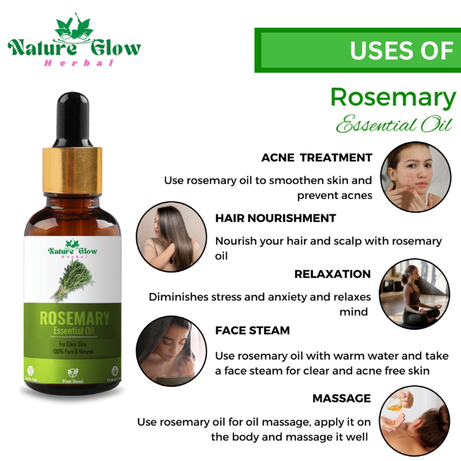 Nature Glow Herbal Lavender & Rosemary & Eucallypatus Essential Oil Combo