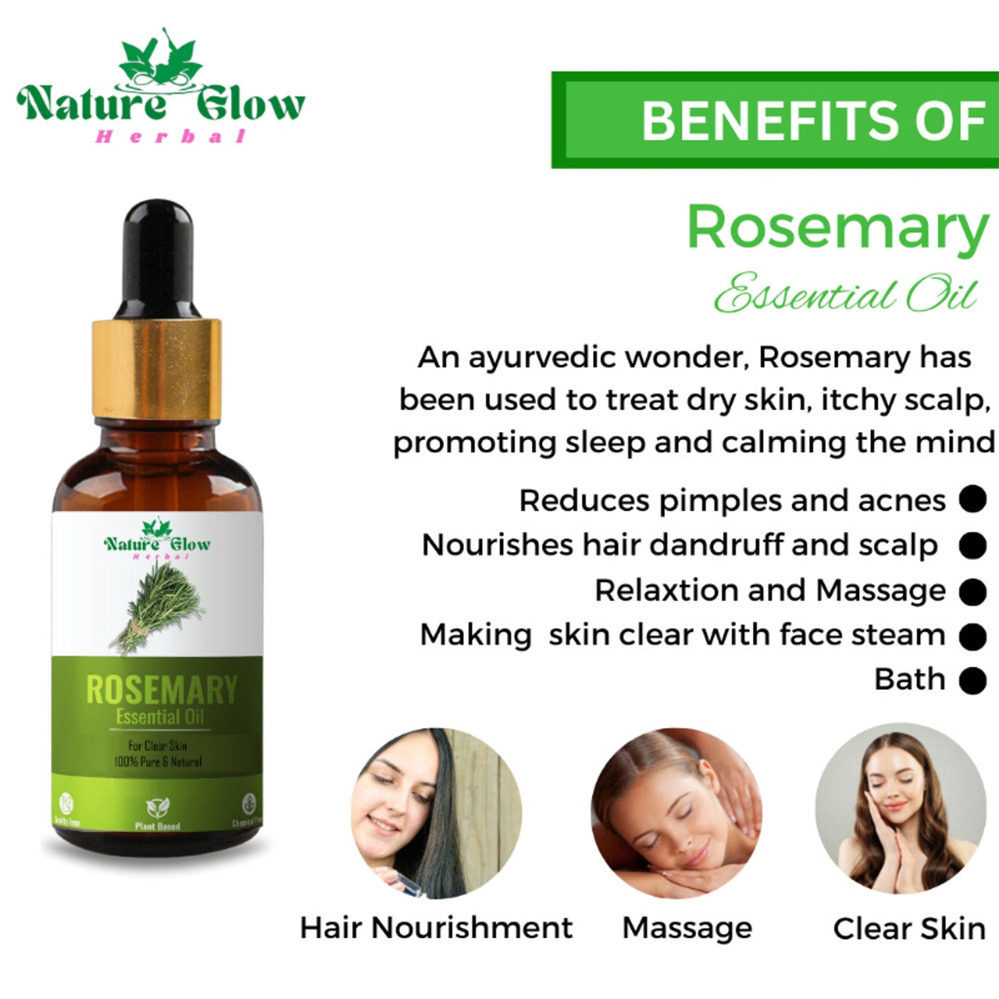 Nature Glow Herbal Lavender & Rosemary & Eucallypatus Essential Oil Combo