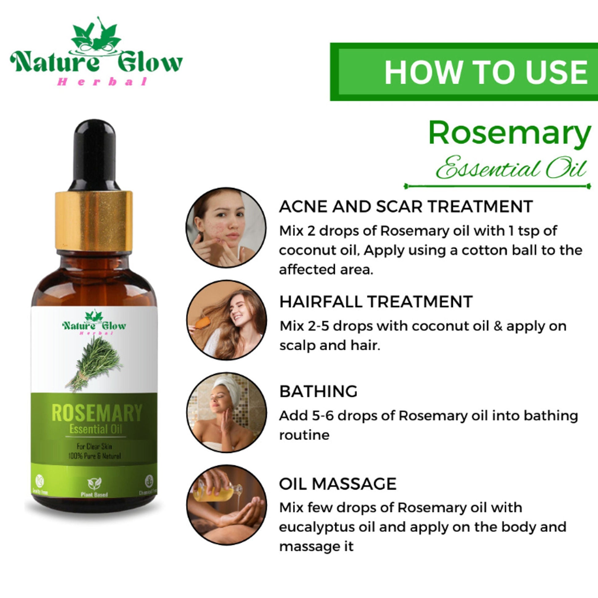 Nature Glow Herbal Lavender & Rosemary & Eucallypatus Essential Oil Combo