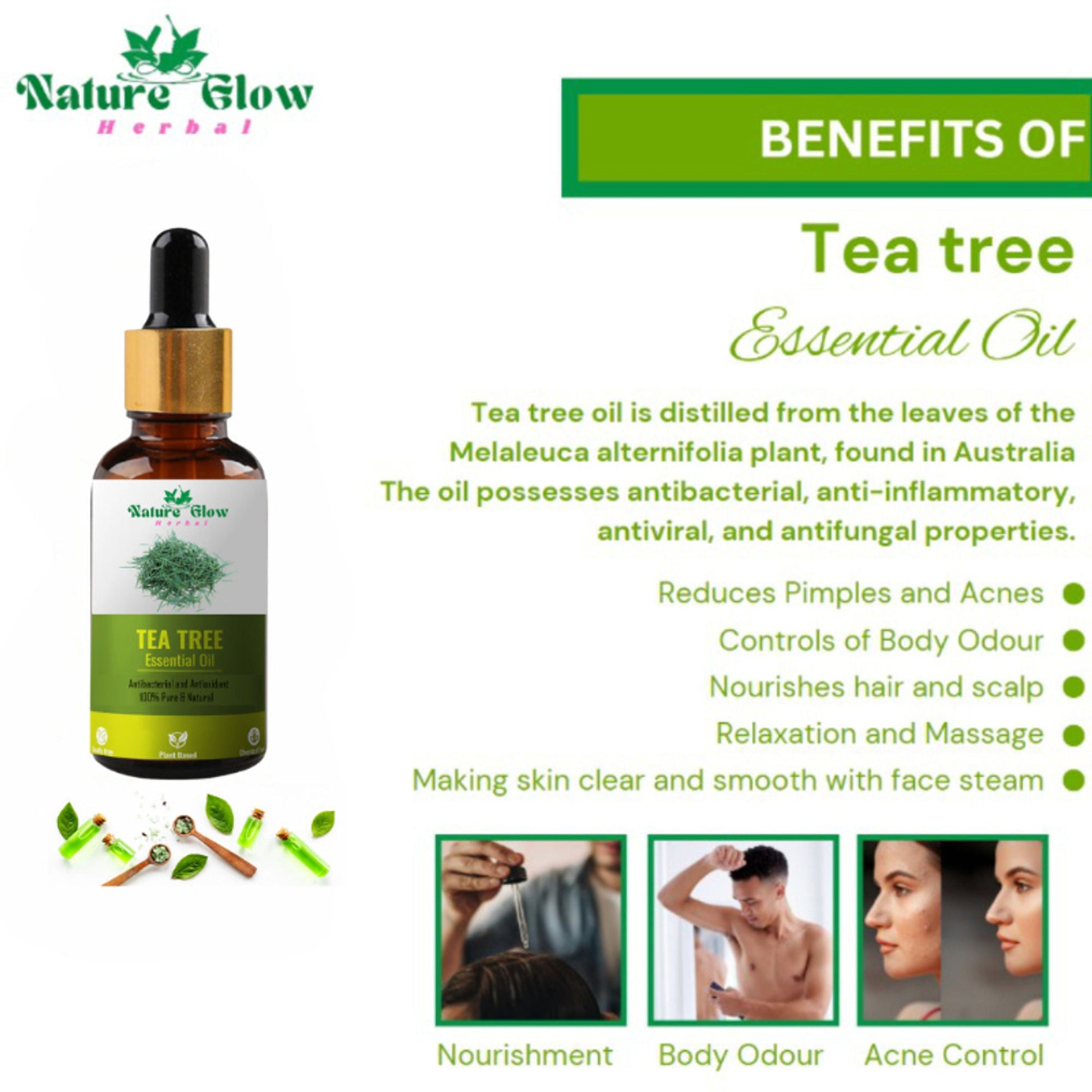 Nature Glow Herbal Tea Tree & Kumkumadi & Peppermint Esssential Oil Combo
