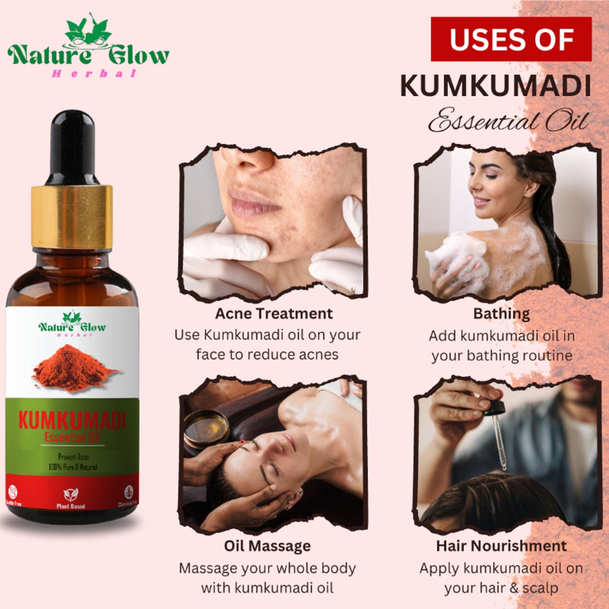 Nature Glow Herbal Tea Tree & Kumkumadi & Peppermint Esssential Oil Combo