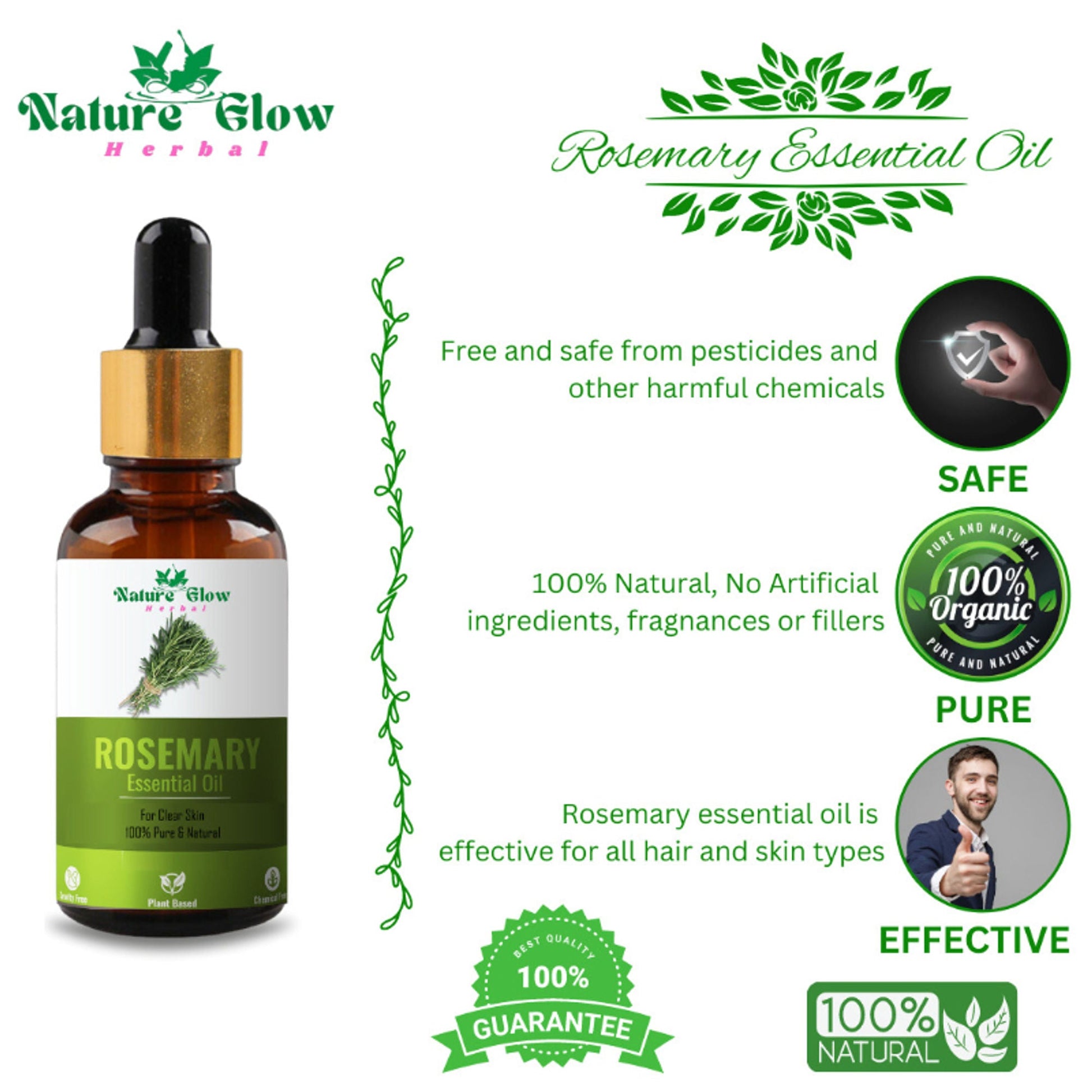 Nature Glow Herbal Rosemary & Sandalwood & Basil Essential Oil Combo