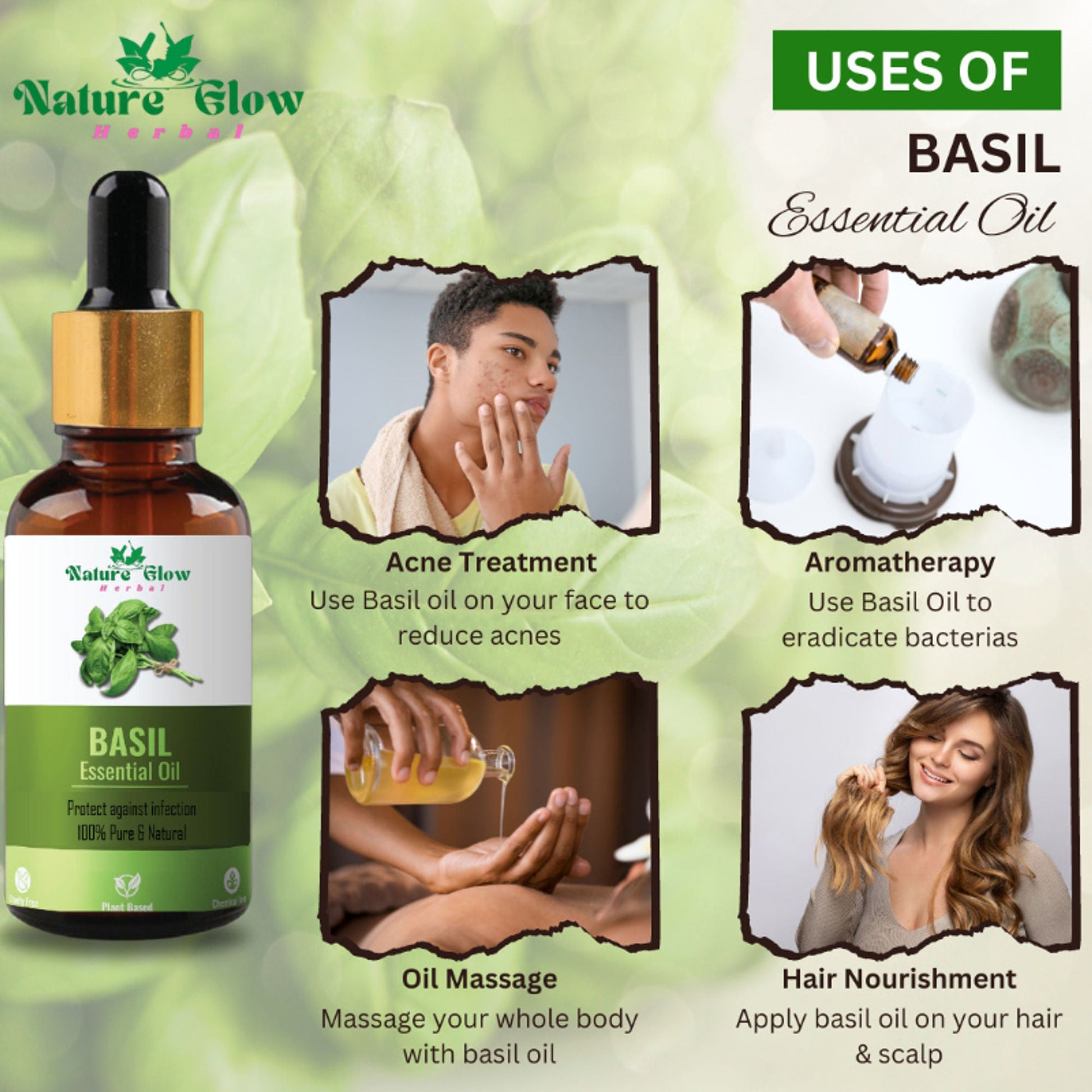 Nature Glow Herbal Rosemary & Sandalwood & Basil Essential Oil Combo
