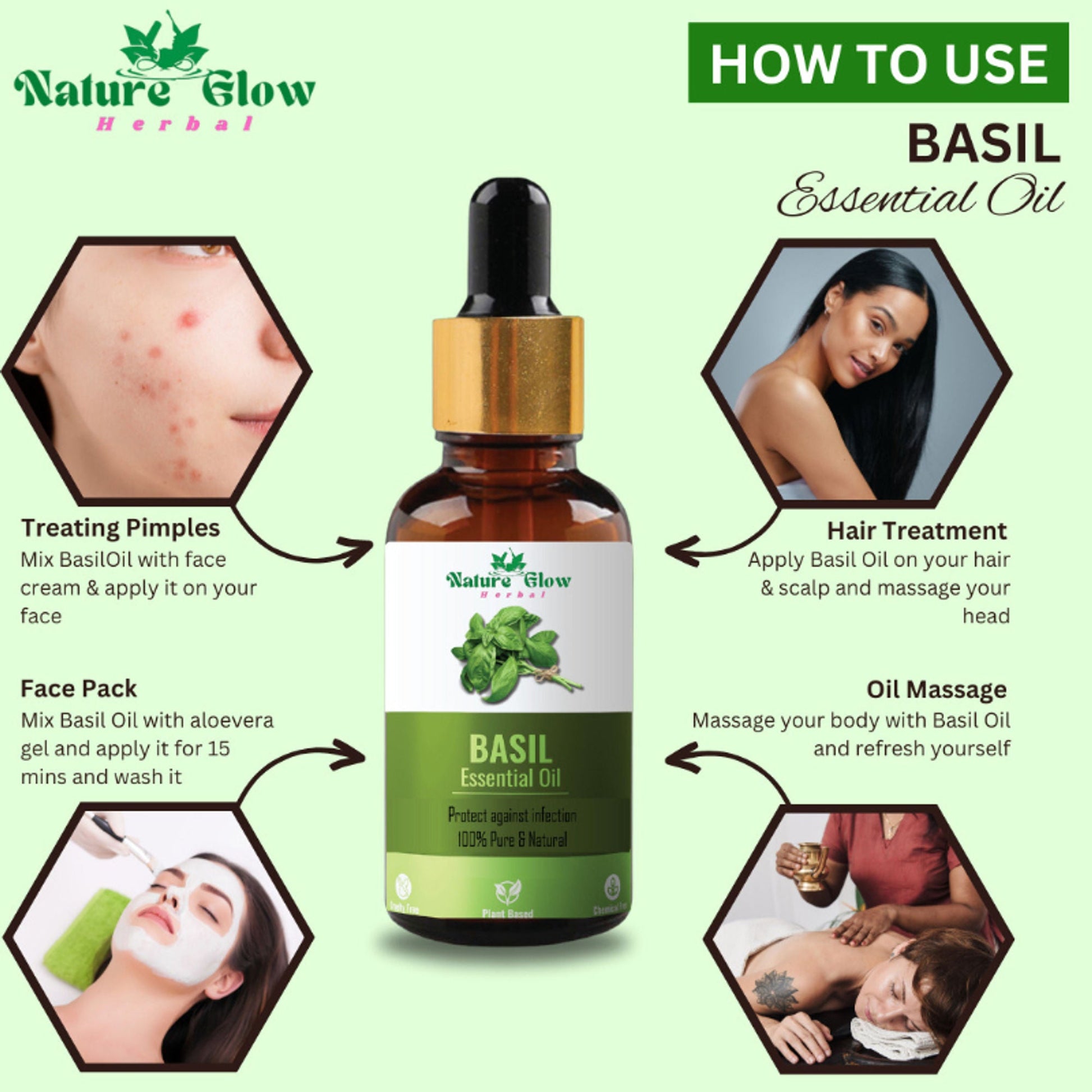 Nature Glow Herbal Rosemary & Sandalwood & Basil Essential Oil Combo