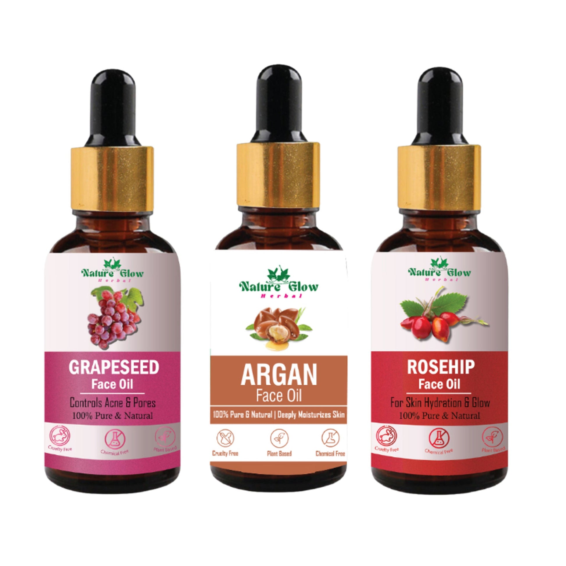 Nature Glow Herbal Grapeseed, Argan & Rosehip Facial Oil Combo