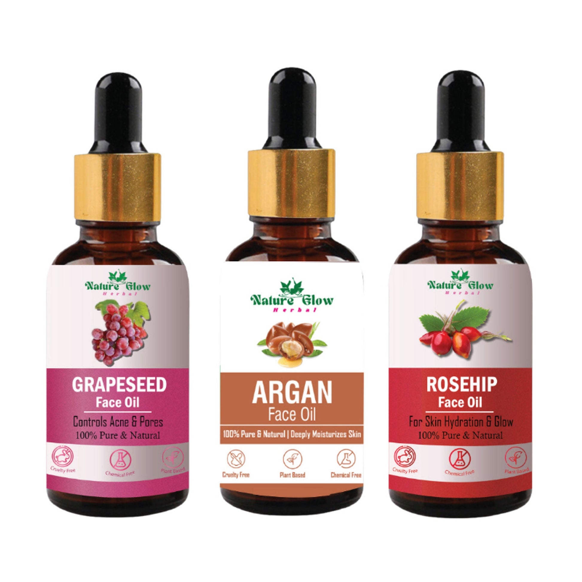Nature Glow Herbal Grapeseed, Argan & Rosehip Facial Oil Combo
