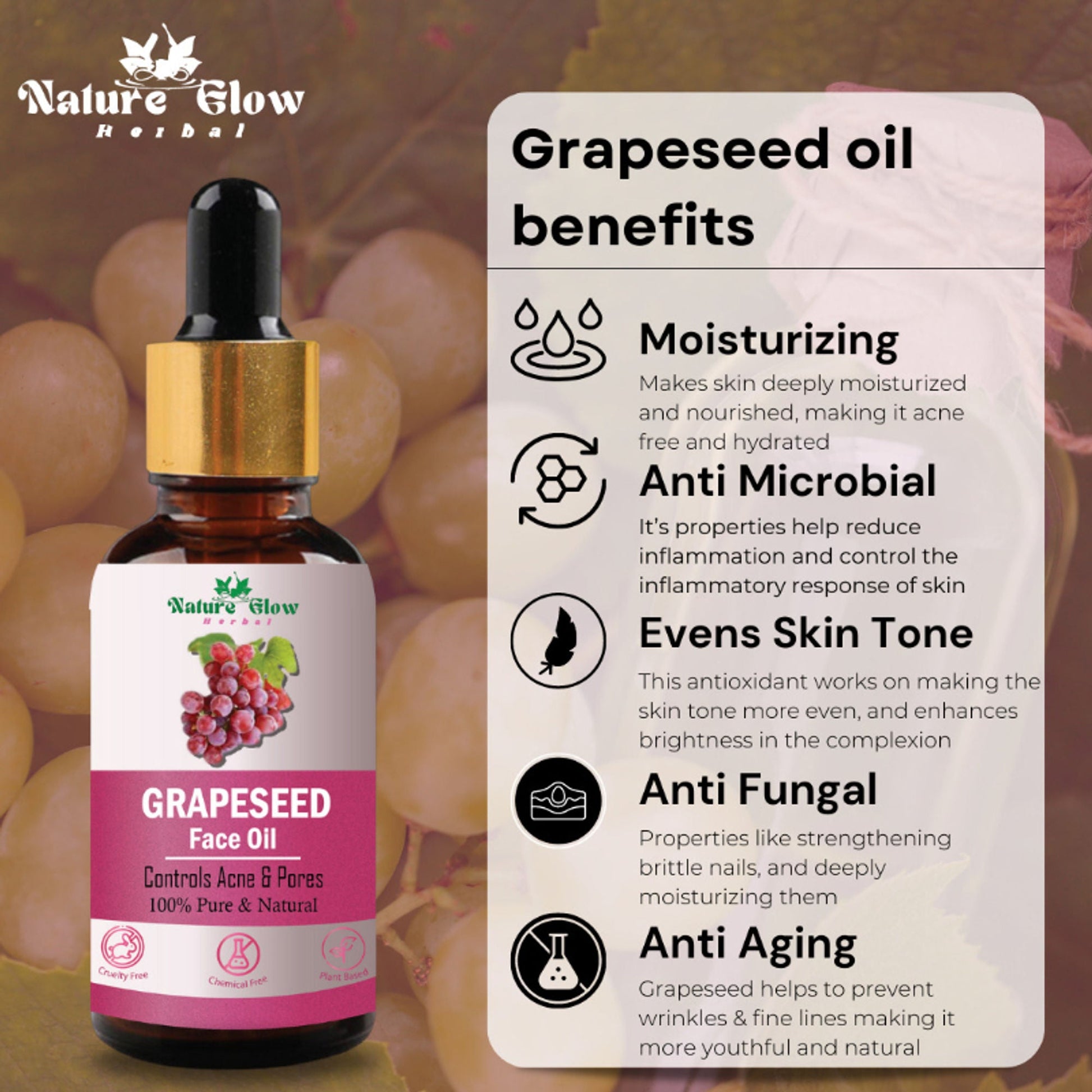 Nature Glow Herbal Grapeseed, Argan & Rosehip Facial Oil Combo