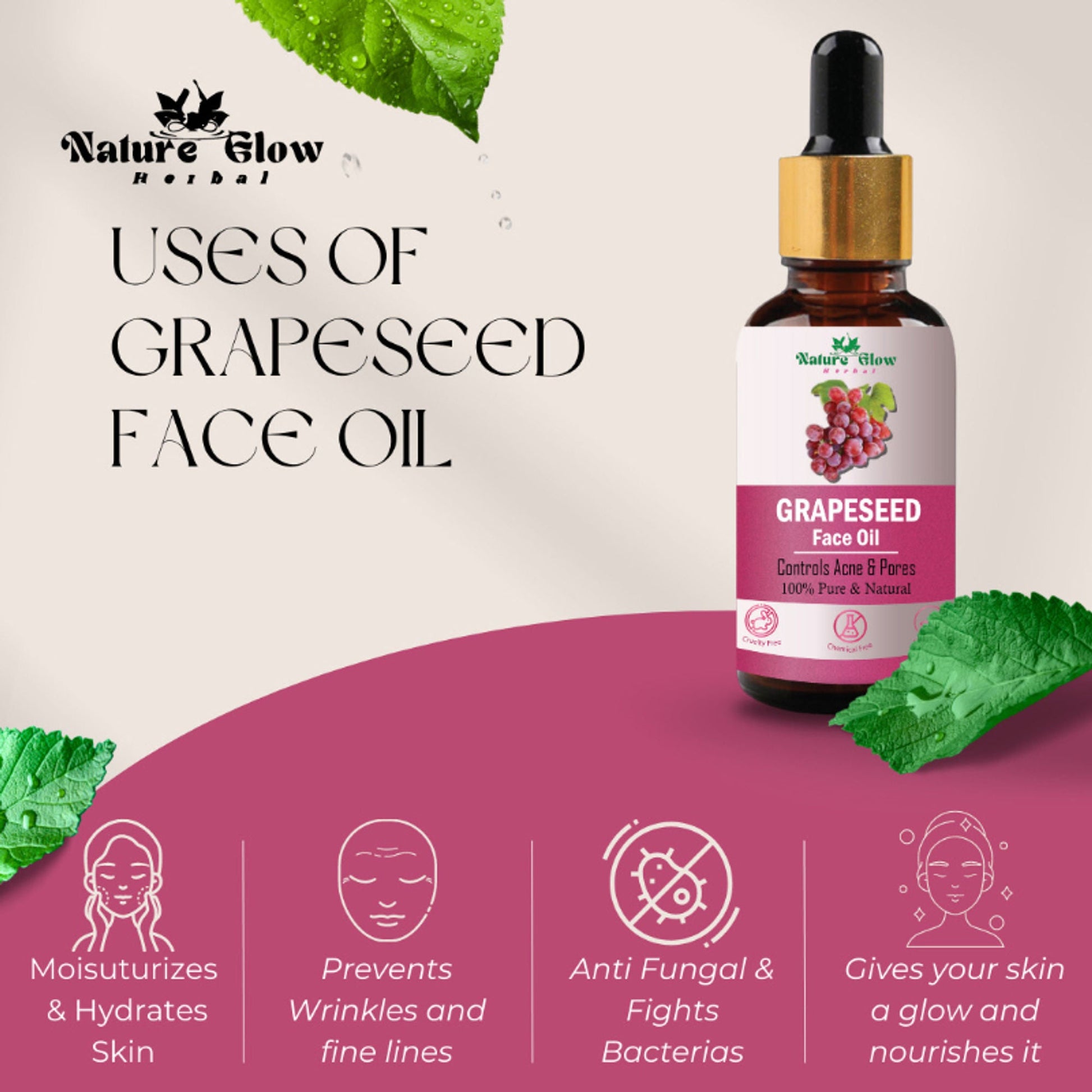 Nature Glow Herbal Grapeseed, Argan & Rosehip Facial Oil Combo