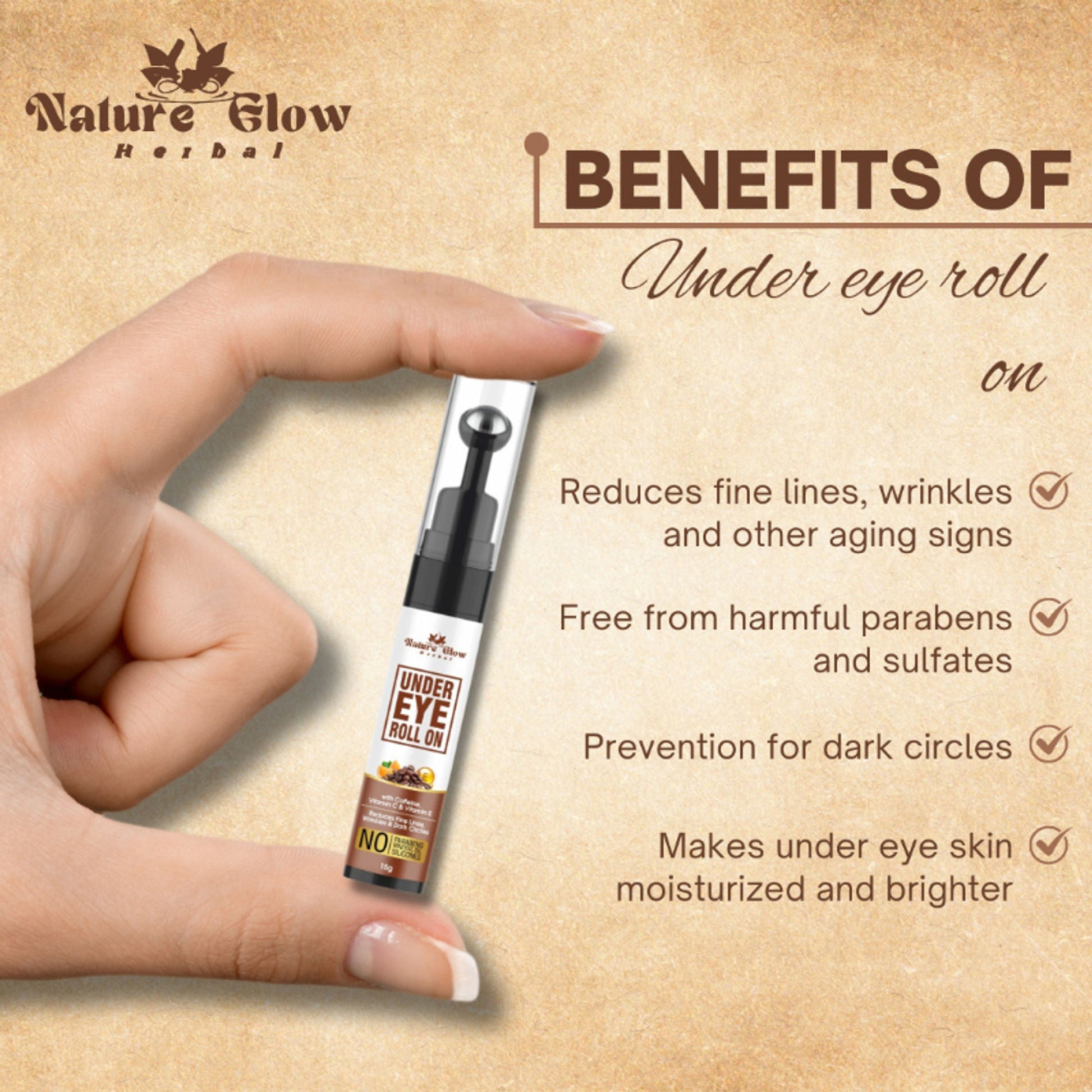 Nature Glow Herbal Under Eye Serum & Caffeine Roll Combo